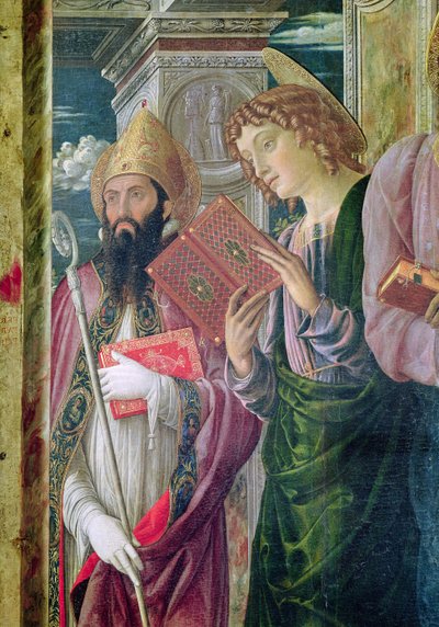 Altarbild des Heiligen Zeno von Verona, Detail des linken Panels, das Johannes den Täufer und Augustinus darstellt, 1456-60 von Andrea Mantegna